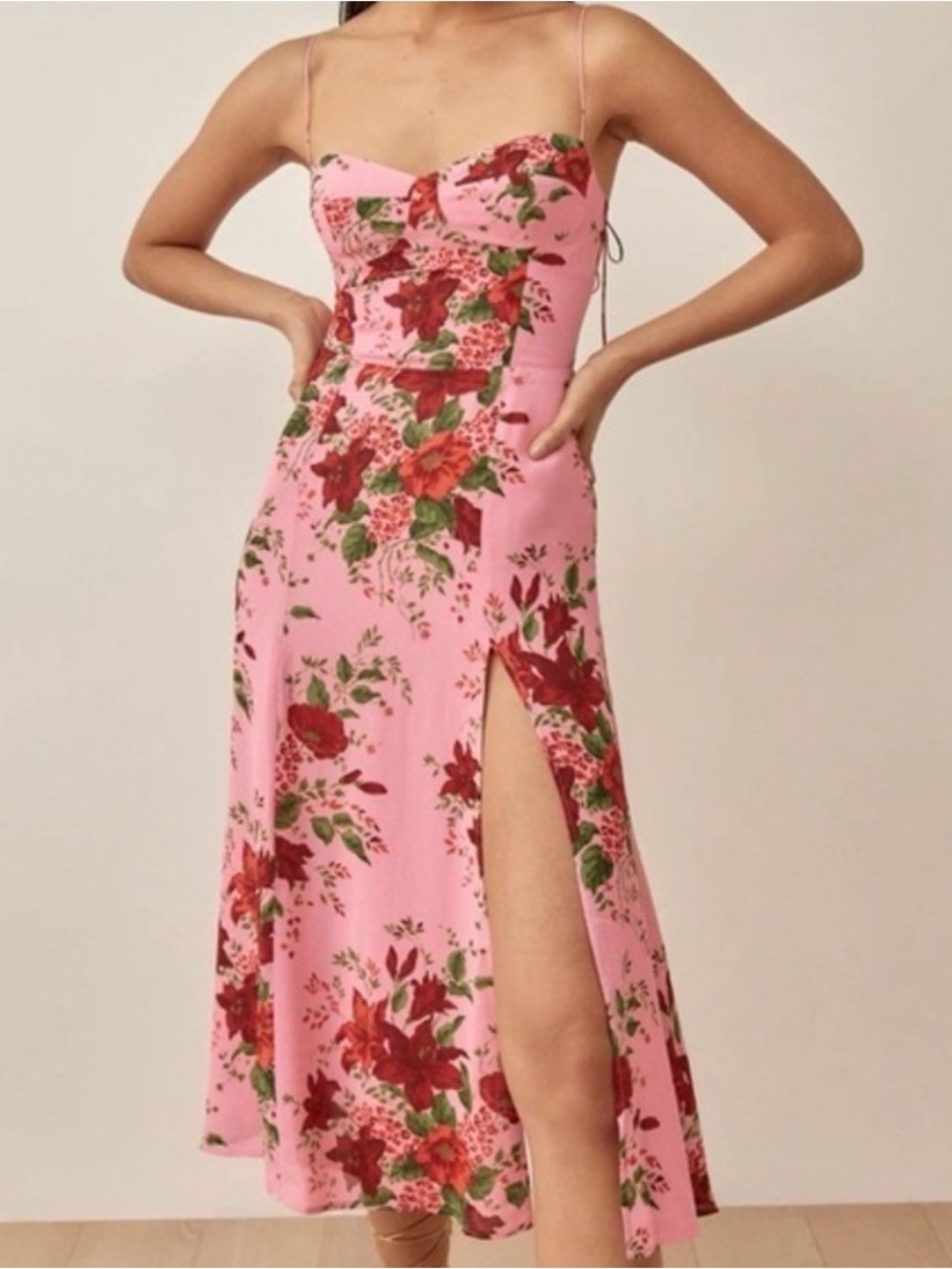 Reformation Jasen Pink Floral Midi Slip Dress size 2